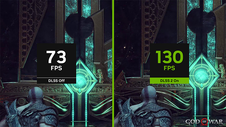 God of War: Ragnarök -suorituskykyvertailu: DLSS-supertarkkuus kasvattaa freiminopeuden 73 FPS:stä (DLSS pois) 130 FPS:ään (DLSS päällä)