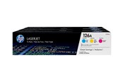 Mustepatruunat, värikasetit ja lisävarusteet - HP 126A / CF341A - 3-pakkauksen värikasetti (keltainen, magenta, syaani) - Laser värikasetti Syaani - CF341A