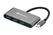 USB hub - Sandberg USB-C 3 x USB 3.0 -muunnin USB hub - 4 porttia - USB 3.0 - Musta - 136-03