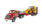 Leluautot - Bruder MACK Granite Low loader truck with JCB 4CX Backho - 02813