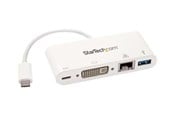 Näyttökaapeli - StarTech.com USB-C MultiPort Adapter for Laptops - Teho Toimitus - DVI - GbE - USB 3.0 ekstern videoadapter - hvid - DKT30CDVPD