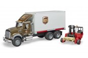 Leluautot - Bruder MACK Granite UPS logistiikkakuorma-auto haarukkatrukillla. - 02828