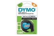 Paperit, valokuvapaperit ja tarrat - DYMO LT -metallinhohtoinenteippi LetraTag-tarratulostimille, musta painatus metallihopealle, 12 mm x 4 m kasetti, itseliimautuva - S0721730