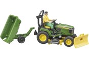 Leluautot - Bruder Bworld John Deere -ruohonleikkuri perävaunulla ja puutarhurilla - 62104