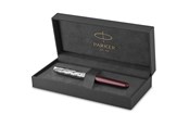 Kirjoitus- ja piirustustarvikkeet - Parker Sonnet Fountain Pen | Premium Metal and Red Satin Finish with Chrome Trim | Fine 18k Gold Nib with Black Ink Cartridge | Gift Box - 2119650