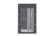 Kirjoitus- ja piirustustarvikkeet - Parker Jotter Duo Gift Set with Ballpoint Pen & Fountain Pen | Stainless Steel with Gold Trim | Blue Ink Refill & Cartridges | Gift Box - 2093257