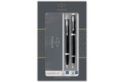 Kirjoitus- ja piirustustarvikkeet - Parker IM Duo Gift Set with Ballpoint Pen & Fountain Pen | Gloss Black with Chrome Trim | Blue Ink Refill & Cartridge | Gift Box - 2093215