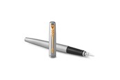 Kirjoitus- ja piirustustarvikkeet - Parker Jotter Fountain Pen | Stainless Steel with Gold Trim | Medium Nib Blue Ink | Includes Gift Box - 2030948