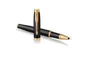 Kirjoitus- ja piirustustarvikkeet - Parker IM Rollerball Pen | Black Lacquer with Gold Trim | Fine Point Black Ink | Gift Box - 1931659