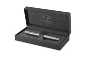 Kirjoitus- ja piirustustarvikkeet - Parker Sonnet Rollerball Pen | Stainless Steel with Gold Trim | Fine Point Black Ink | Gift Box - 1931506