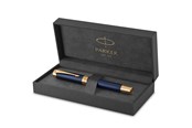 Kirjoitus- ja piirustustarvikkeet - Parker Duofold Centennial Fountain Pen | Prestige Blue Chevron | Fine Solid Gold Nib | Black Ink and Convertor | Premium Gift Box - 1931369