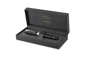 Kirjoitus- ja piirustustarvikkeet - Parker Duofold Centennial Fountain Pen | Classic Black with Palladium Trim | Medium Solid Gold Nib | Black Ink and Convertor | Premium Gift Box - 1931366