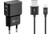 Puhelin - Adapterit & Laturit - Pro Dual Apple Lightning charger set 2.4 A Musta 1 m - 4040849449956