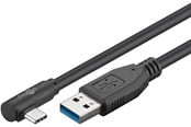 USB kaapelit - Pro USB-A <-> USB-C - 90° - 3m - USB 3.2 Gen 1 - Musta - PUSB3.2G1-AC-1x90-BLK-3M
