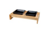 Koirat - Trixie Kulho setti keramiikka/puu 2 × 0,4 l/13 × 13 cm/36 × 7 × 19 cm musta/naturaali - TX24821