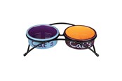 Kissat - Trixie Bowl set ceramic/metal 2 × 0.3 l/ø 12 cm/26 × 7 × 13 cm light grey/antique pink/light Sininen - TX24791