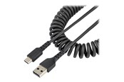USB kaapelit - StarTech.com 1m USB A to C Charging Cable Coiled Heavy Duty Fast Charge & Sync High Quality USB 2.0 A to USB Type-C Cable Rugged Aramid Fiber Durable Male to Male USB Cable - R2ACC-1M-USB-CABLE
