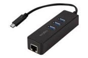 USB hub - LogiLink USB 3.2 Gen 1 USB-C adapter to 1x RJ45 and 3x USB 3.0 USB hub - 3 porttia - Musta - UA0283