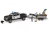 Leluautot - Bruder  Dodge Ram 2500 Police pickup truck trailer boat 2 figures with Light and Sound toy - 02507