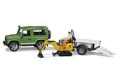 Leluautot - Bruder Land Rover Defender one axle trailer JCB micro excavator + worker - BR2593