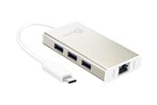 USB hub - j5create JCH471 - verkkosovitin - USB-C - Gigabit Ethernet x 1 + USB 3.0 x 3 USB hub - 3 porttia - USB 3.0 - hopea - JCH471-N