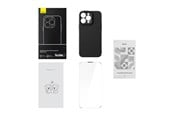 Puhelin - Kannet ja kotelot - Baseus Case  Synthetic Fiber Series for iPhone 14 Pro (black)+ tempered glass + cleaning kit - ARQW000101