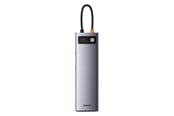 USB hub - Baseus Hub 11in1 Metal Gleam Series USB-C to 3x USB 3.0 + 2x HDMI + USB-C PD + Ethernet RJ45 + microSD/SD + VGA + AUX USB hub - 11 porttia - USB 3.0 - Harmaa - BSU2900