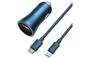 Puhelin - Adapterit & Laturit - Baseus Golden Contactor Pro car charger USB + USB-C QC4.0+ PD SCP 40W (blue) + USB-C - Lightning cable 1m (blue) - TZCCJD-03