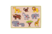 Palapelit - Bigjigs Wooden Stud Puzzle Safari 9 pieces. Puu - BJ258