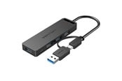 USB hub - Vention 2-in-1 Interface USB 3.0 Hub with 4 Ports USB-C and USB 3.0 USB hub - 4 porttia - USB 3.0 - Musta - CHTBB