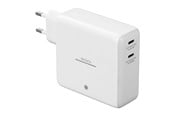 Puhelin - Adapterit & Laturit - Deltaco USB-C GaN Wall Charger 60W w/ Built-in Powerbank | 9600 mAh | 2x USB-C | PPS | White - PB-Q1004