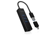 USB hub - ICY BOX IB-HUB1419-LAN USB hub - 3 porttia - USB 3.0 - Musta - IB-HUB1419-LAN