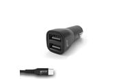 Puhelin - Adapterit & Laturit - GEAR Charger 12-24V 2xUSB 3.4A Black USB-C 2.0 cable 1m - 665092