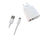 Puhelin - Adapterit & Laturit - GEAR Charger 220V 2xUSB-A 3.4A White USB-C 2.0 Cable 1m - 665130