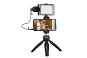 Kamerajalustat - Puluz Live broadcast kit  tripod mount + LED lamp + microphone + phone clamp - PKT3132B