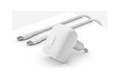 Puhelin - Adapterit & Laturit - Belkin BoostCharge power adapter - 24 pin USB-C - 20 Watt - MFI Certified - with USB-C to USB-C cable - WCA006VF1MWH-B6