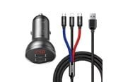 Puhelin - Adapterit & Laturit - Baseus car charger with 24W display + 3in1 Three Primary Colors USB cable 1.2m - TZCCBX-0G