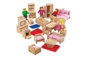 Puulelut - Bigjigs Wooden Doll Family with Furniture 26 pieces - BJ039