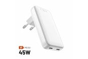 Puhelin - Adapterit & Laturit - FIXED Slim GaN 90° Super Fast 2x USB-C charger 45W - White - FIXCG45S-2C-WH