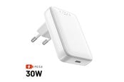 Puhelin - Adapterit & Laturit - FIXED Slim GaN 90° Super Fast 1x USB-C charger 30W - White - FIXCG30S-C-WH