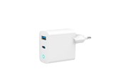 Puhelin - Adapterit & Laturit - Gembird Universal GaN USB charger with LED QC 3.0 & PD 65W 2-port - White - TA-UC-PDQC65L-W-01