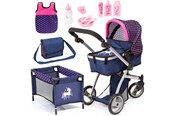 Nuket, pehmolelut ja oheistarvikkeet - Bayer Design Doll's Pram Mega Set - Navy Unicorn - 18354AC