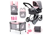Nuket, pehmolelut ja oheistarvikkeet - Bayer Design Doll's Pram Mega Set - Pink / Grey - 18333AC