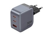 Puhelin - Adapterit & Laturit - Vention GaN USB-C+C+A 70W Charger (Gray) - FEXH0-EU