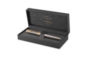 Kirjoitus- ja piirustustarvikkeet - Parker Ingenuity Rollerball Pen | Grey Lacquer with Gold Trims | Fine Stainless Steel Point | Black Ink Refill | Gift Box - 2213727