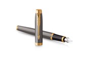 Kirjoitus- ja piirustustarvikkeet - Parker IM Fountain Pen | Grey Lacquer with Gold Trims | Fine Polished Stainless Steel Nib | Blue Ink Cartridge Refill | Gift Box - 2213776