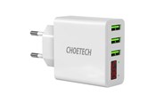 Puhelin - Adapterit & Laturit - Choetech 15W 3-Port USB-A Wall Charger with Display White - C0027-WH