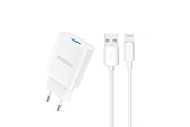 Puhelin - Adapterit & Laturit - Dudao A4EU USB-A 2.1A wall charger - white + USB-A - Lightning cable - 6976625331956