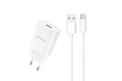 Puhelin - Adapterit & Laturit - Dudao A4EU USB-A 2.1A wall charger - white + USB-A - USB-C cable - 6976625331970