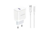 Puhelin - Adapterit & Laturit - Dudao A20EU USB-A 18W wall charger - white + USB-A - USB-C cable - 6976625332007